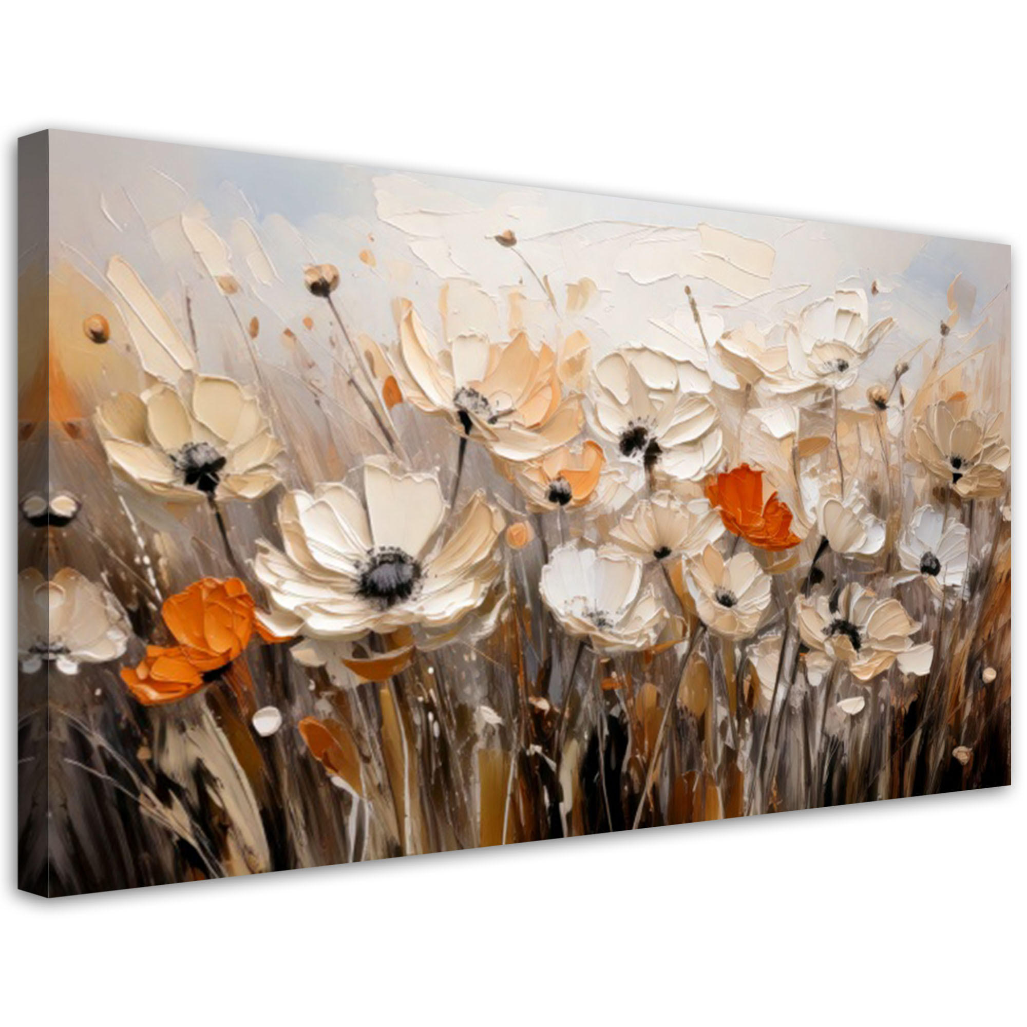 LEINWANDBILD Blumen auf einer Wiese Beige 80x40cm - Beige, Textil (80/40cm) - Feeby