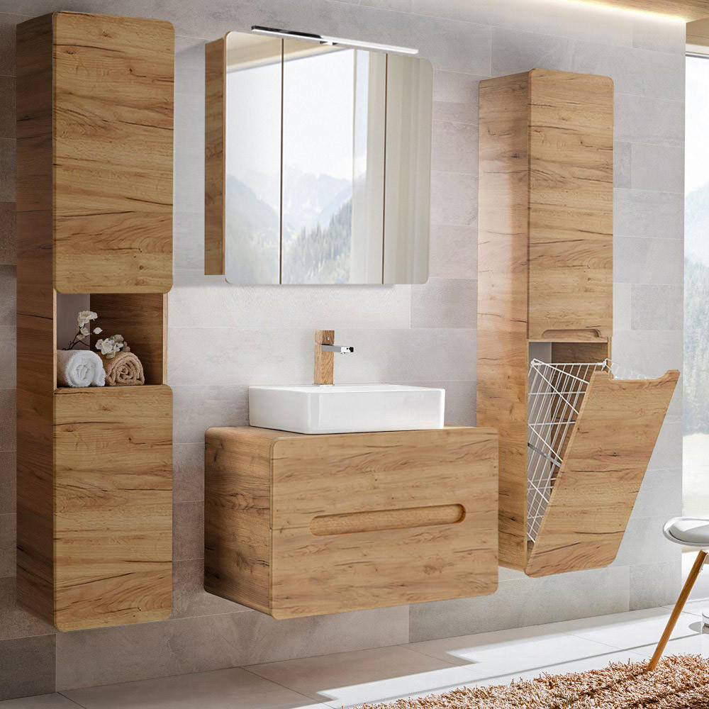 BADMÖBEL-SET 4-TLG. Luton-56 - Braun, Holzwerkstoff (180/200/46cm) - Lomado