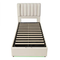 POLSTERBETT 90x200 cm mit hydraulischem Stauraum - 3 Schubladen & LED-Beleuchtung - Beige - ohne Matratze - Beige, Textil (90/200cm) - DELFA