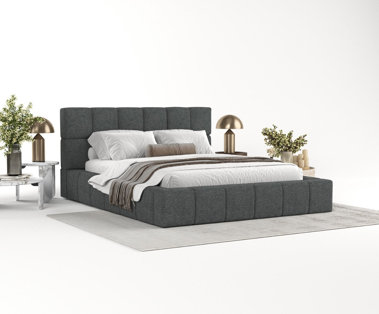 POLSTERBETT Paros mit Stauraum 200/200 cm Anthrazit im Bubble Stoff - Anthrazit/Schwarz, Holz/Holzwerkstoff (200/200cm) - AltaBeds