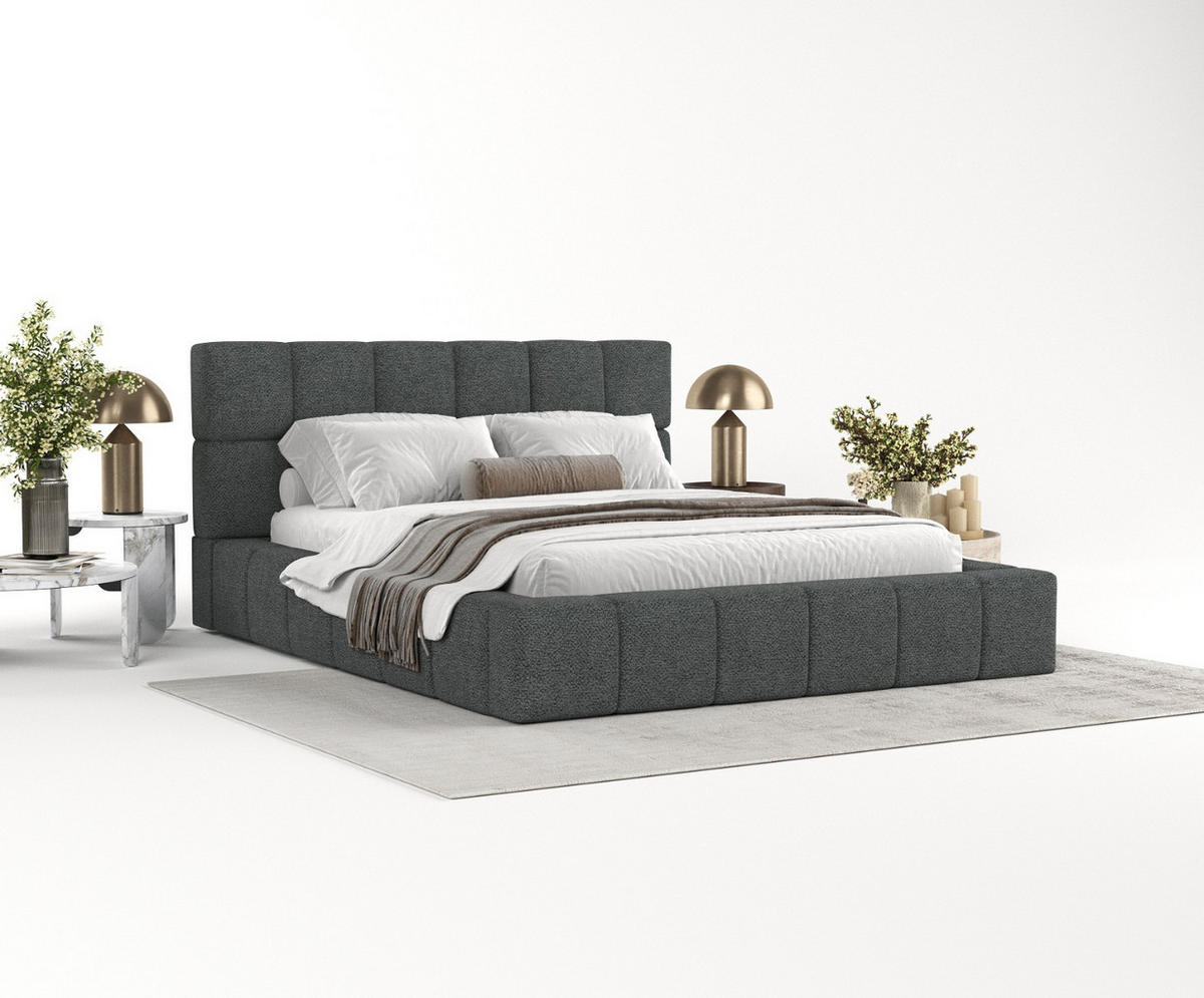 POLSTERBETT Paros mit Stauraum 160/200 cm Anthrazit im Bubble Stoff - Anthrazit/Schwarz, Holz/Holzwerkstoff (160/200cm) - AltaBeds