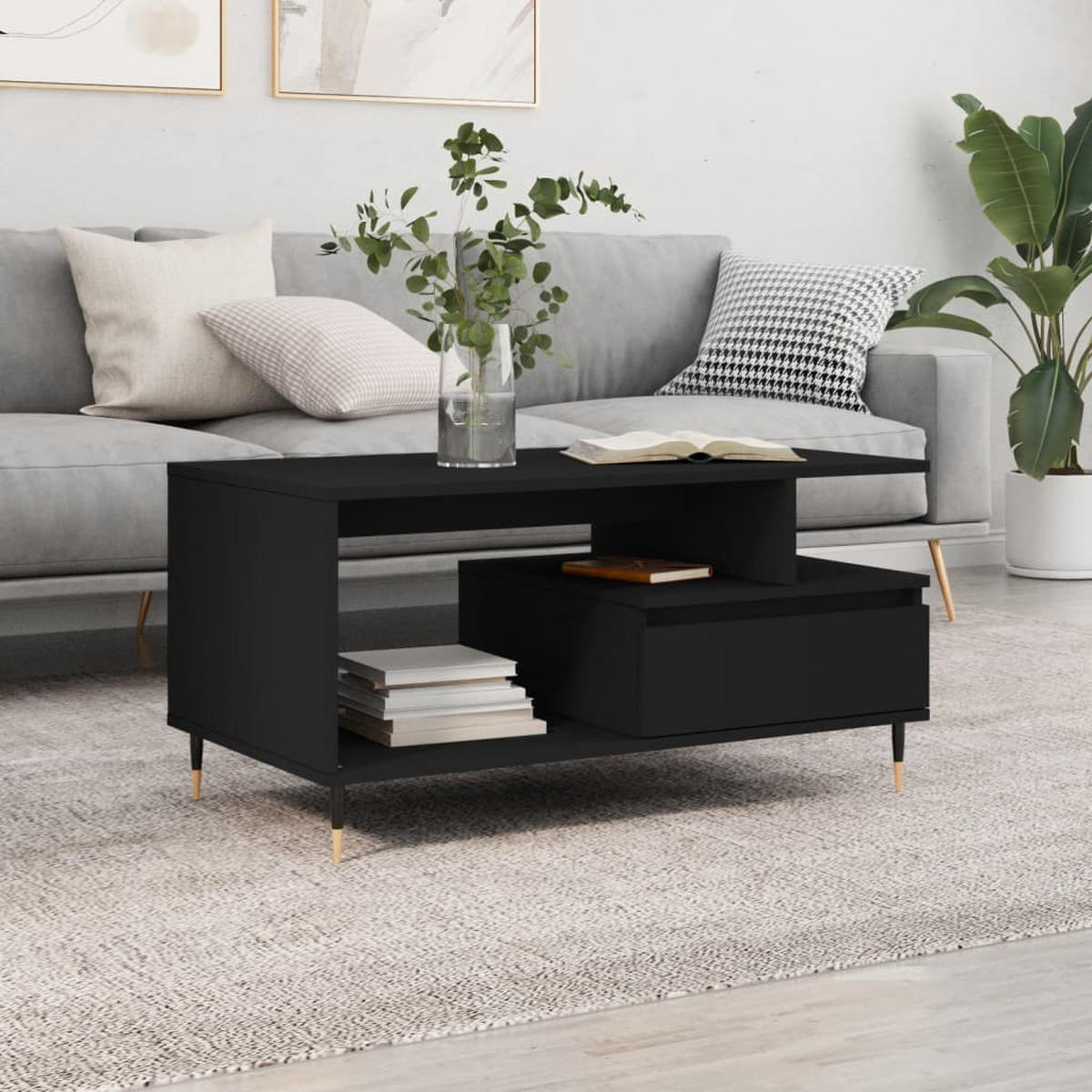 COUCHTISCH Schwarz 90x49x45 cm Holzwerkstoff - Schwarz, Holzwerkstoff (49/90/45cm) - furnicato