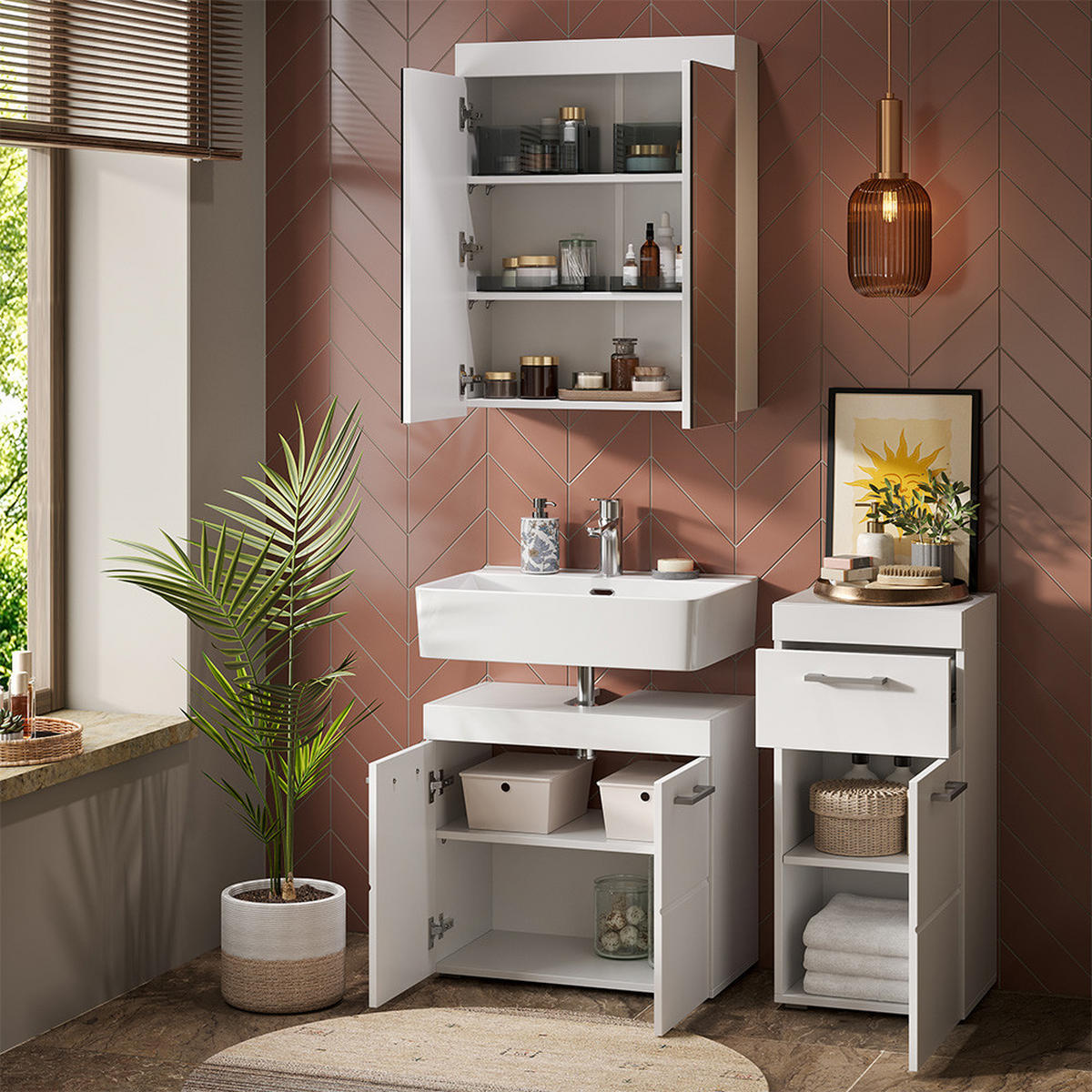 SADA NÁBYTKU DO KOUPELNY Luna Bílá 3 díly - bílá, kompozitní dřevo (60/56/34cm) - Vicco