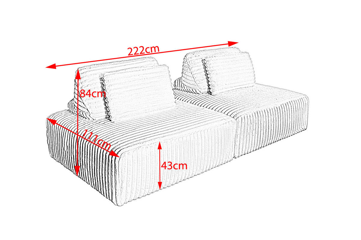 MODULSOFA WIOLO SOFT 2 MODULE 2 KISSEN Taupe Cord - Taupe/Schwarz, Kunststoff/Textil (222/84/111cm) - KAWOLA