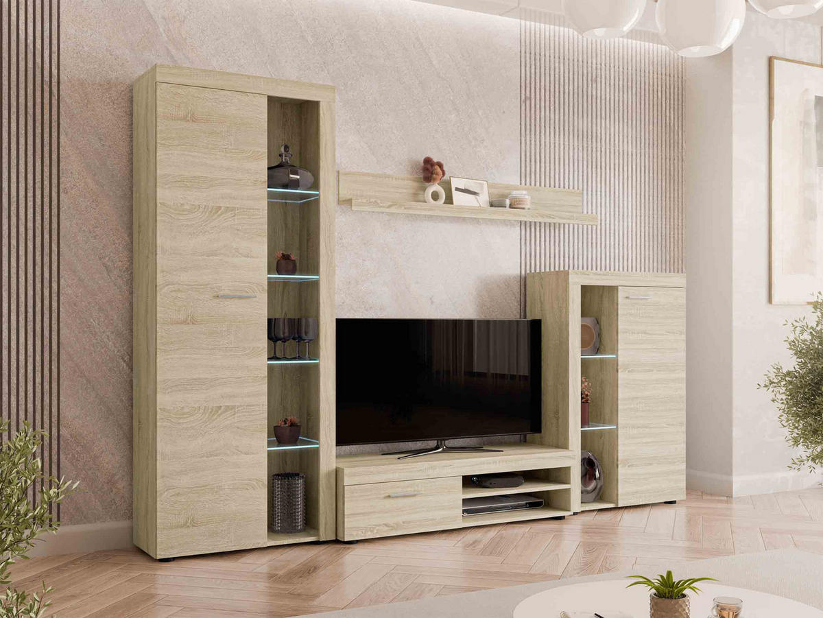 WOHNWAND Rumba mit LED Beleuchtung - Sonoma Eiche, Holzwerkstoff (270/190/43cm) - MIRJAN24