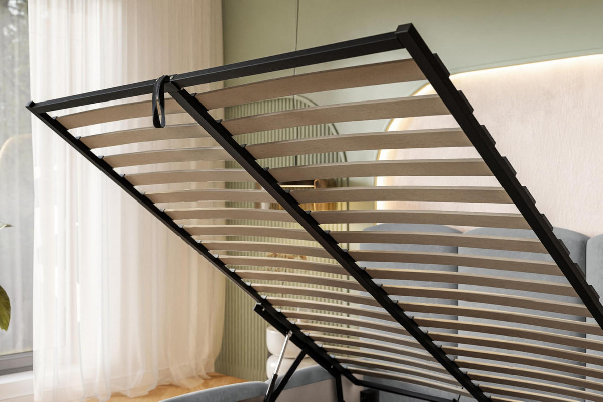 BETT 90x200 - Polsterbett mit Bettkasten und Metallrahmen - Modern Betten - Glatter Kronos-Stoff- Kollektion Zoya - Blau - Blau, Holz/Textil (90/200cm) - Alpi-Möbel