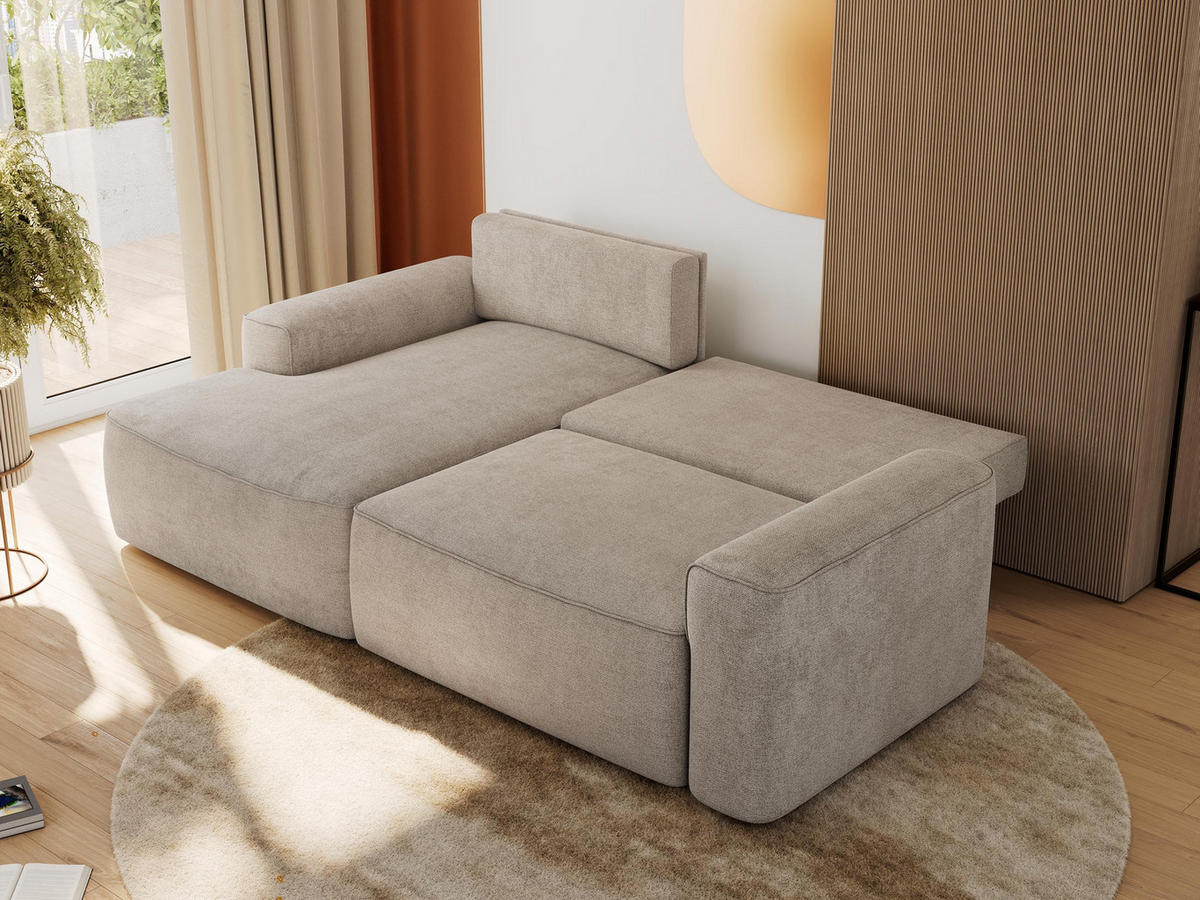 ECKSOFA BELLUNO L Beige Strukture - Links - Beige/Schwarz, Textil (144/233cm) - MKS