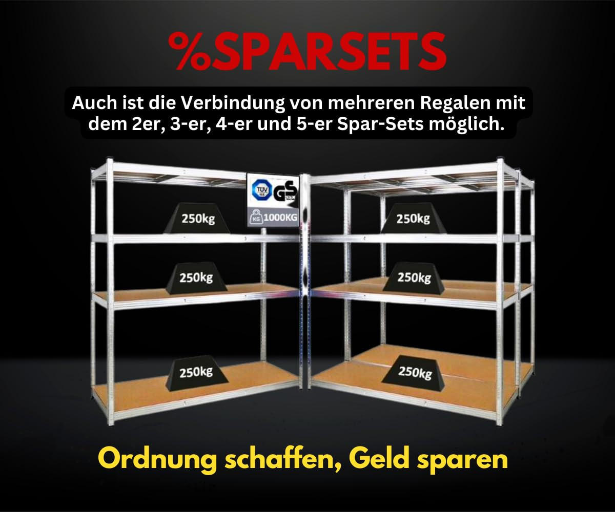 SCHWERLASTREGAL Taurus XL 180x160x60 cm Fachlast 250 kg Verzinkt - Silberfarben, Metall (160/180/60cm) - PROREGAL