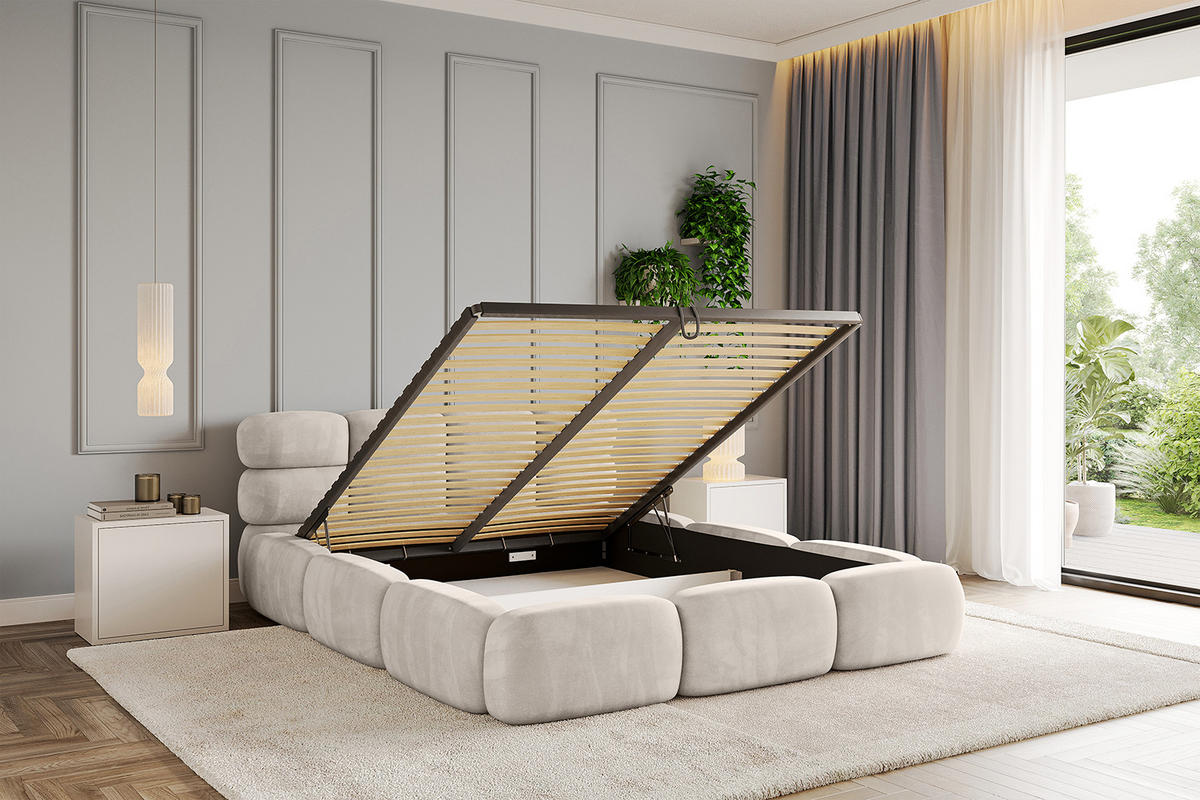 POLSTERBETT mit Bettkasten und Lattenrost, Boxbett ohne Matratze - NOMA 180x200 Beige - Beige, Holzwerkstoff/Textil (180/200cm) - ALTDECOR