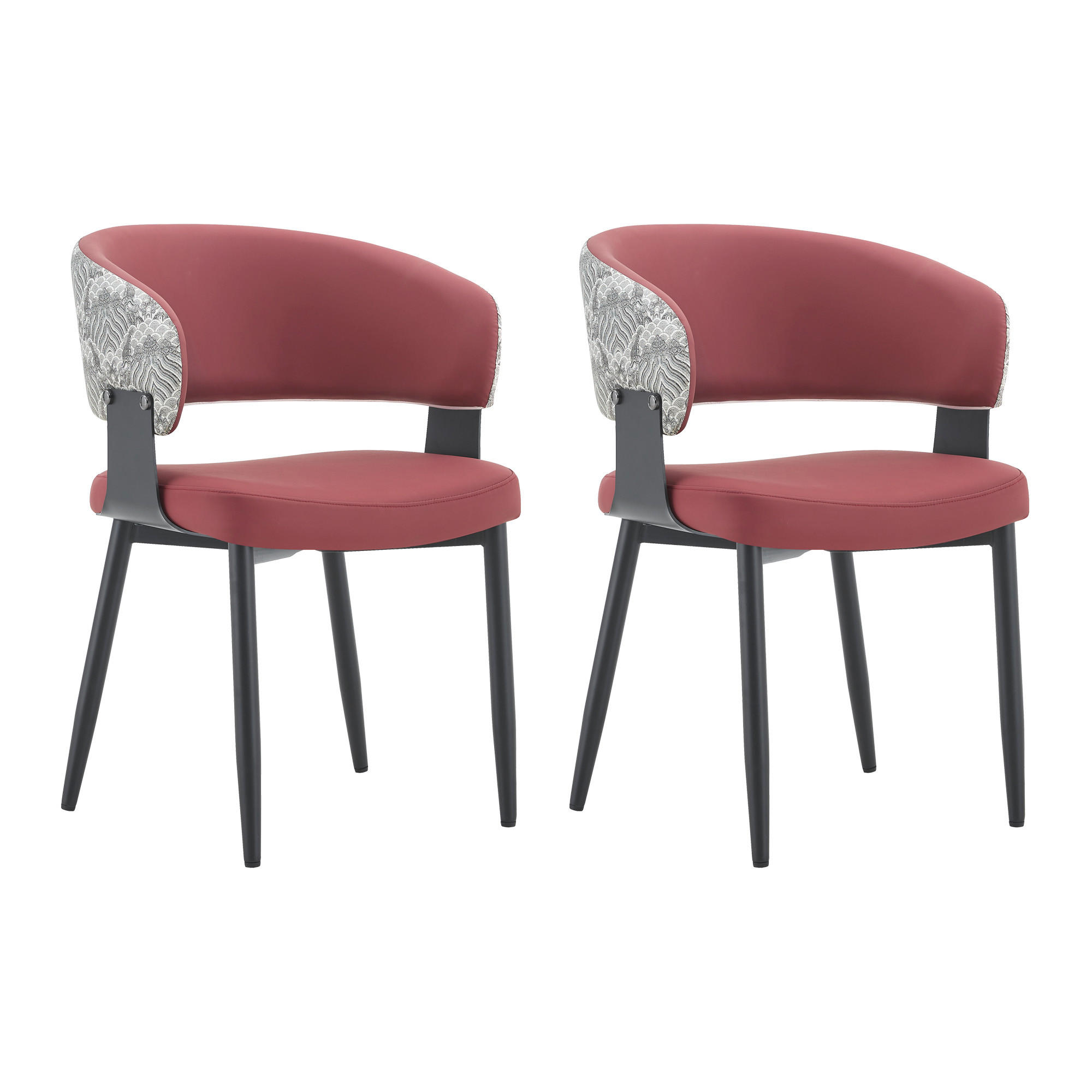 ARMLEHNSTUHL-SET DE-36711 2 Stück im Mid-Century-Modern-Stil mit gemusterter Rückenlehne Rot - Rot, Metall (48/77.3/46.5cm) - ComfortXL