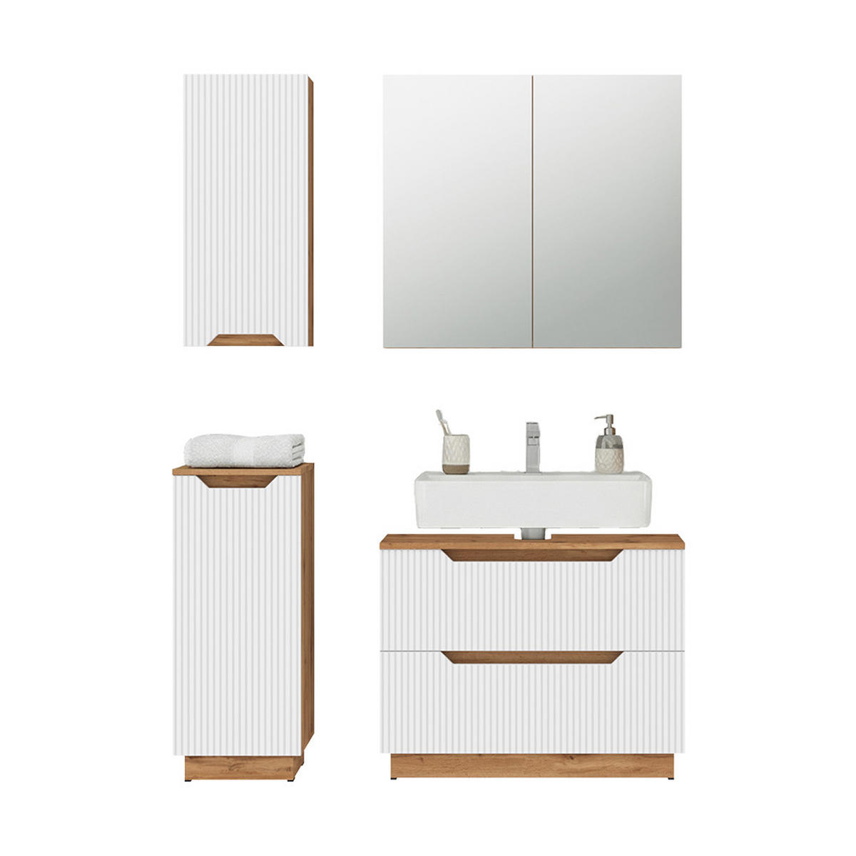 BADMÖBEL-SET Lotta Eiche/weiß gestreift 4 Teile - Eichefarben/Weiß, Holzwerkstoff (79.6/62.5/32cm) - Vicco