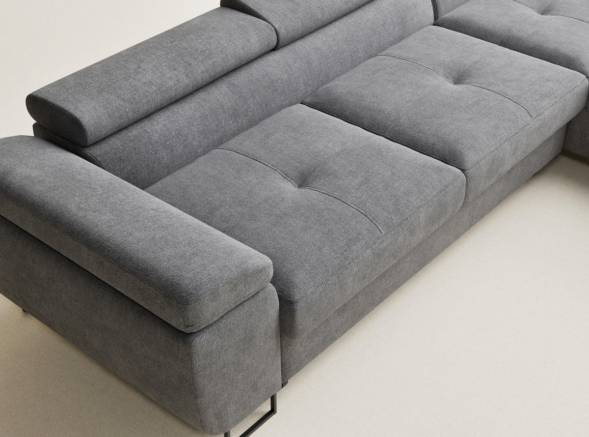 ECKSOFA Concord Grau Chenille-Stoff - Rechts Seite - Schwarz/Grau, Holz/Holzwerkstoff (277/203cm) - Maison de Reve