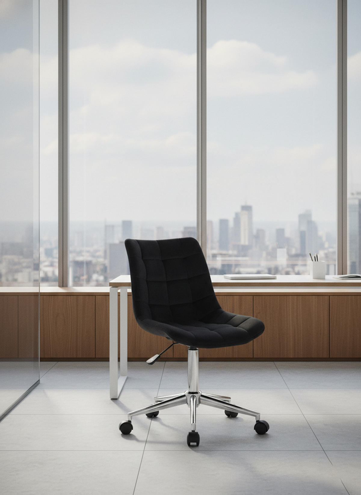 BÜROSTUHL Auronix Samt schwarz - Chromfarben/Schwarz, Metall (46/96/62cm) - TPFLiving