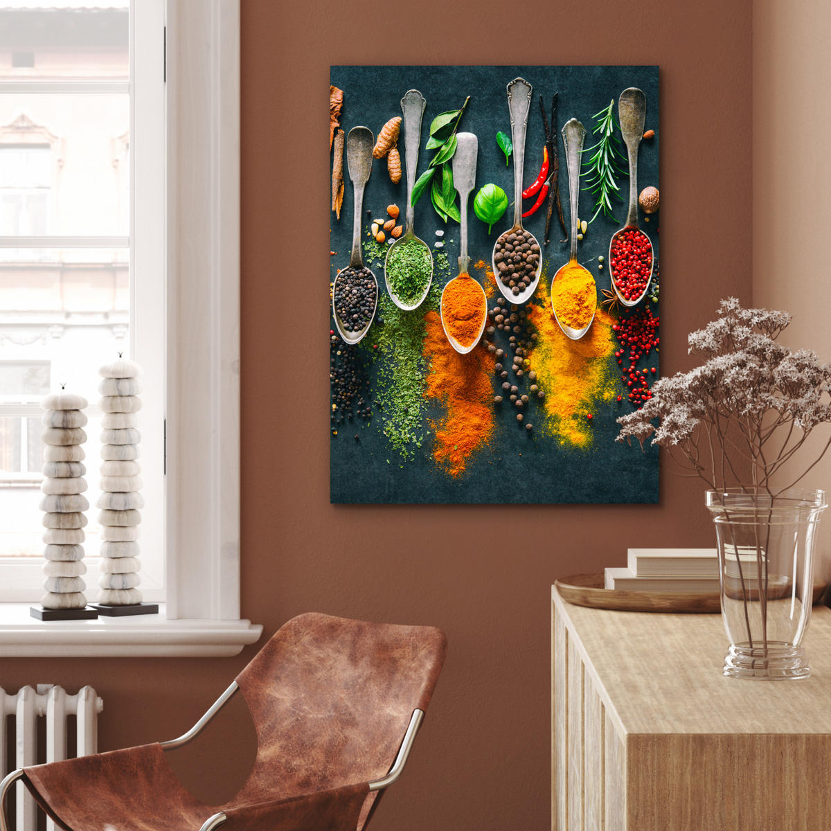 METALLBILD Kräuter - Gewürze - Löffel 60x80 cm - Currygelb, Metall (60/80cm) - MuchoWow