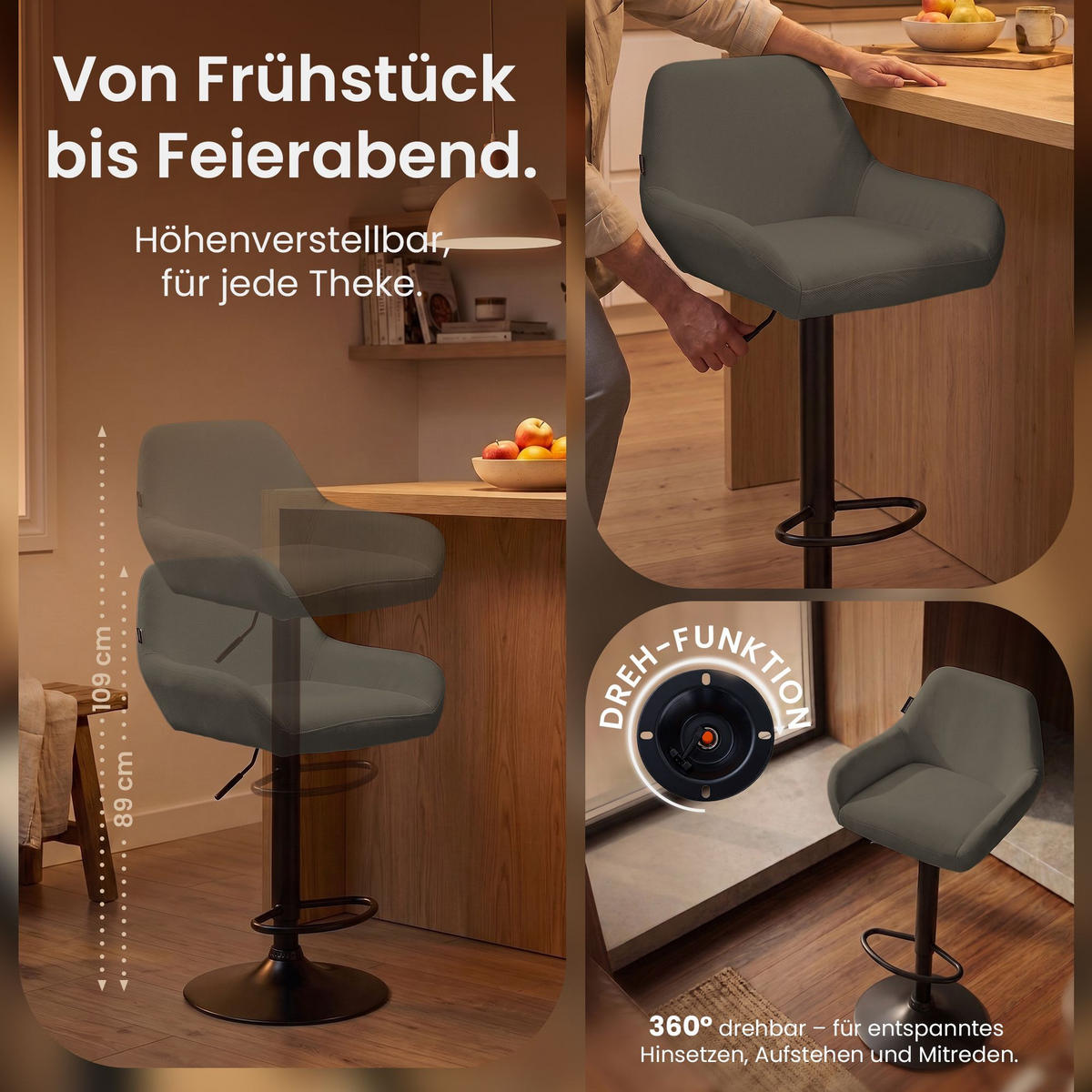 BARHOCKER 2 Stoff Taupe - Taupe/Schwarz, Textil/Metall (51/89/52cm) - CLP
