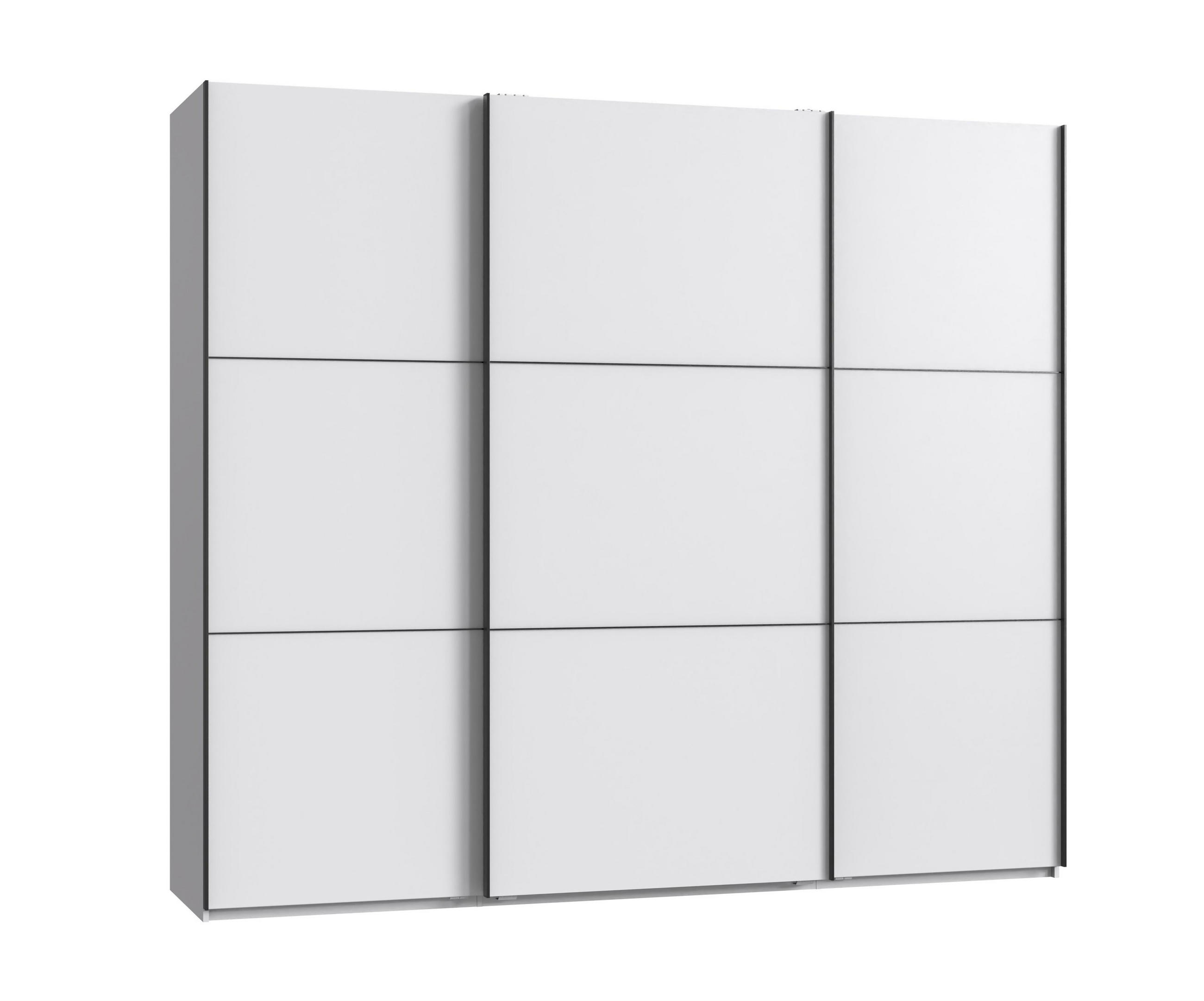 luma-home SKŘÍŇ S POSUVNÝMI DVEŘMI, 3dveřová, šířka 250 cm, výška 216 cm, hloubka 65 cm, bílá, včetně kompletního vybavení / 22010