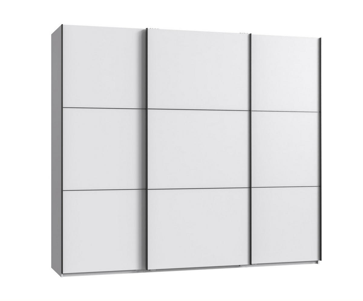 SCHWEBETÜRENSCHRANK 3-türig B250/H216/T65 cm inkl. Vollausstattung in Weiß / 22010 - Schwarz/Weiß, Holzwerkstoff/Metall (250/216/65cm) - luma-home