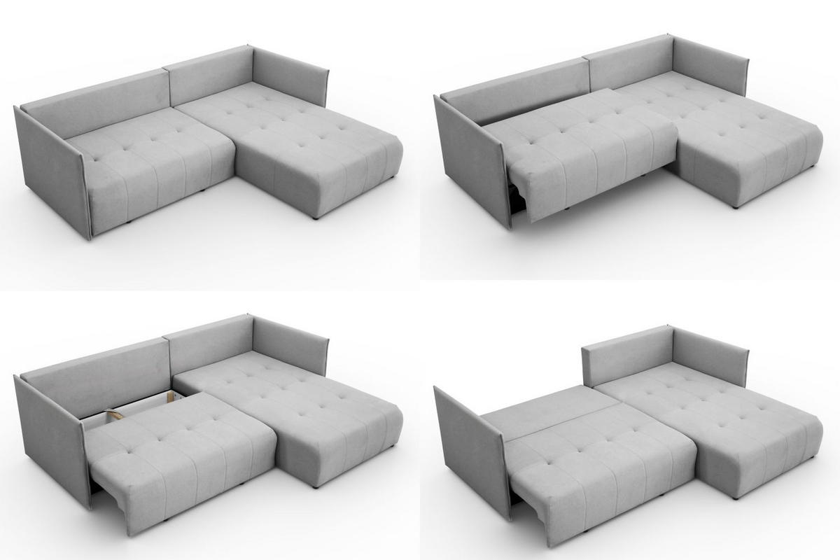 ECKSOFA L Form Hanna 246 x 188 cm mit Schlaffunktion und Bettkasten, 4 Sitzer, Bettzeugablage, Sofa, Eckcouch, hellgrau, rechts - Hellgrau, Kunststoff (188/246cm) - Margaret Hadas24