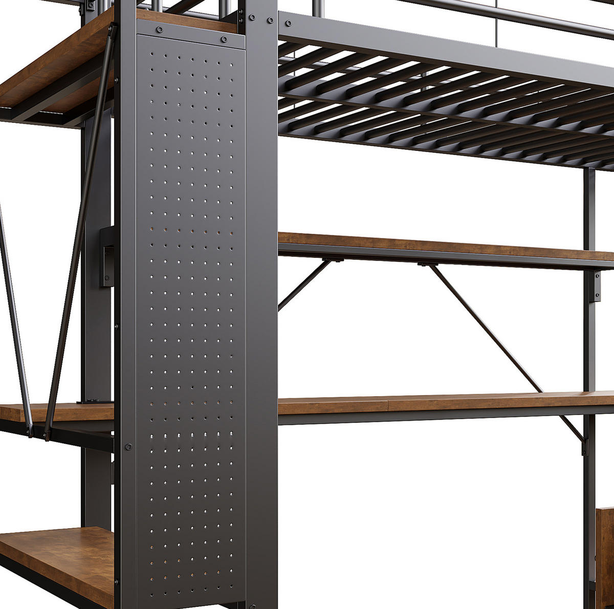 HOCHBETT 140/200 cm schwarz aus Metall und MDF mit LED und Schreibtisch - Schwarz, Metall (140/200cm) - OKWISH