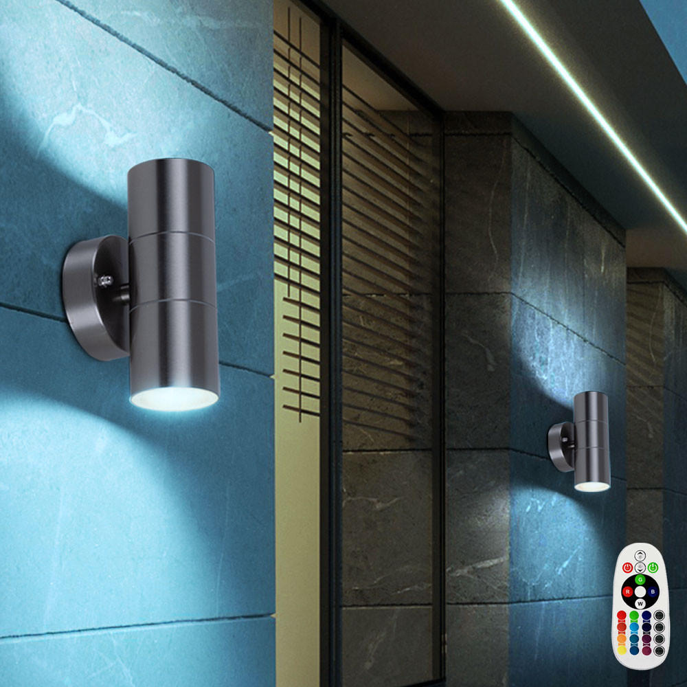 LED AUSSEN-WANDLEUCHTE Edelstahl Silber 2er Set - Silberfarben, Glas (6/16/9.2cm)