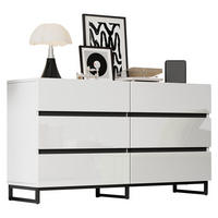 SIDEBOARD Weiß, 140/39,5/78,5 cm, aus Spanplatte und Metall, mit 6 Schubladen und Hochglanzfront - Schwarz/Weiß, Holzwerkstoff/Metall (140/78.5/39.5cm) - CHICFURN