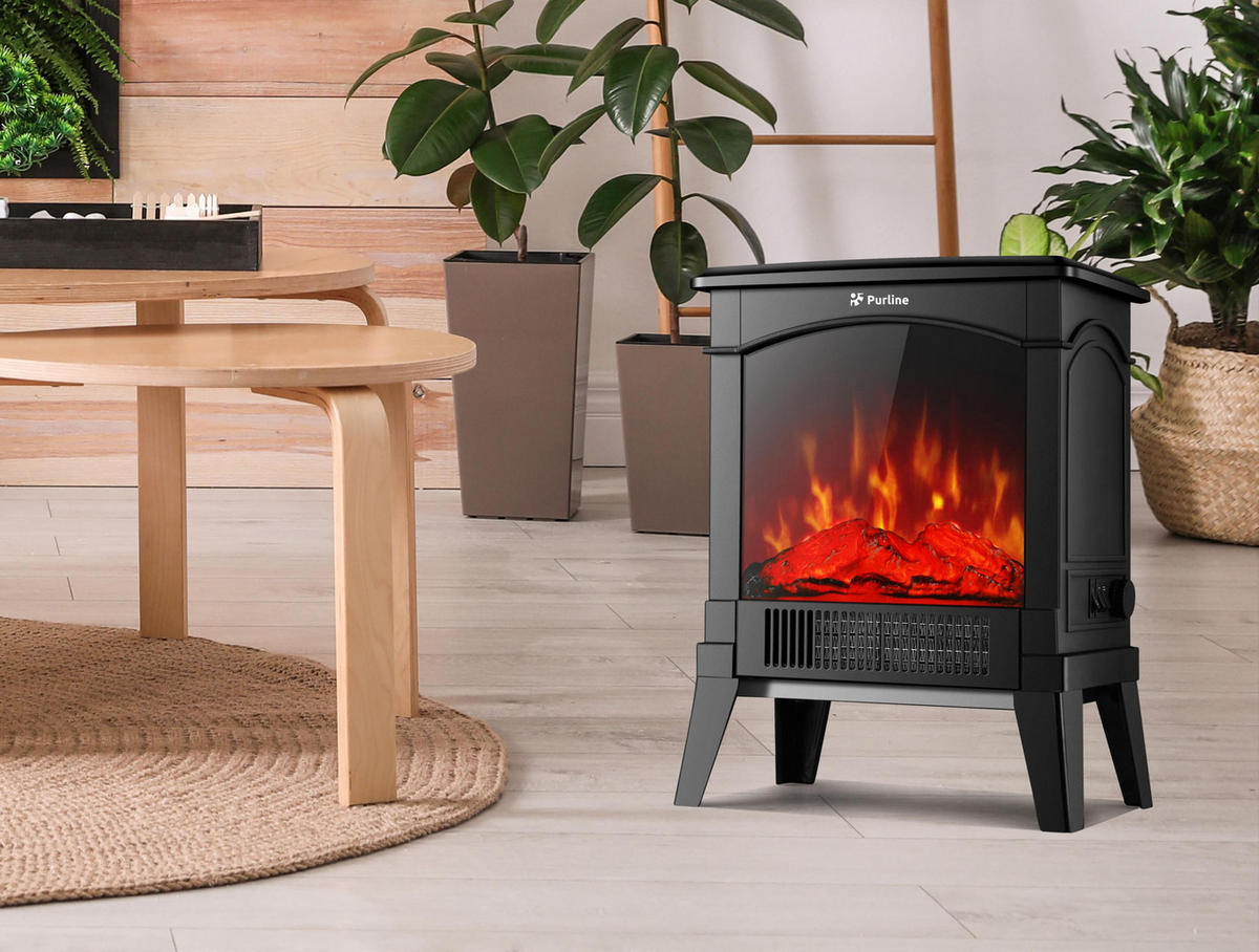 ELEKTROKAMIN Schwarz Bodenmodell mit integrierter Heizung 1500 W - Schwarz, Glas (35/46/22cm) - Purline