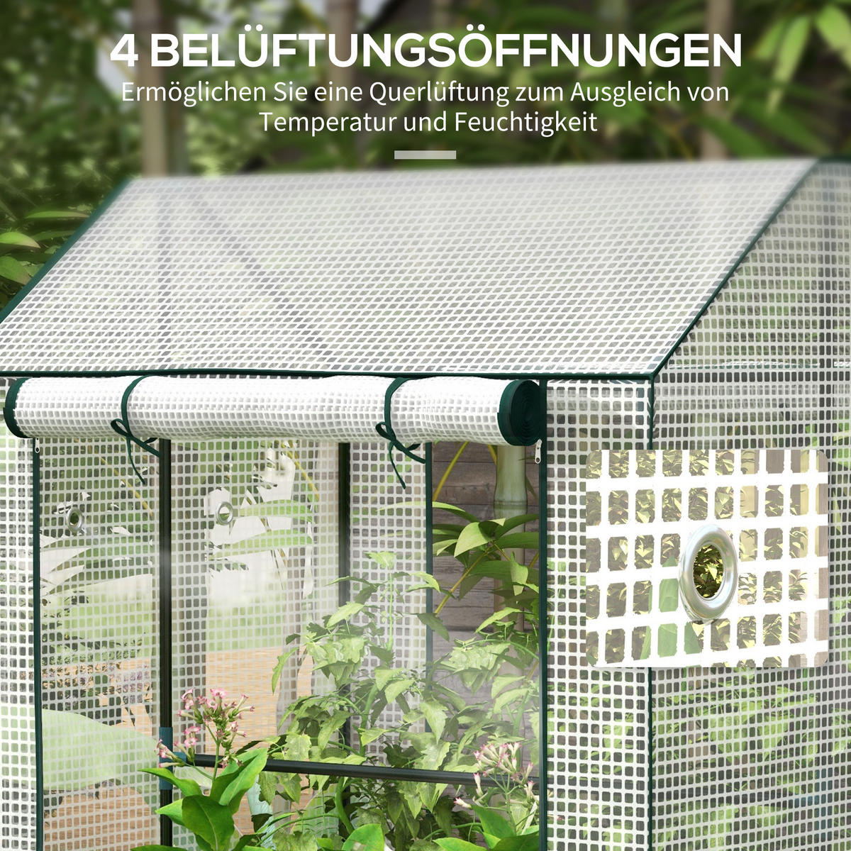 FOLIENGEWÄCHSHAUS, Weiß+Dunkelgrün, Stahl, PE - Dunkelgrün, Kunststoff (80/150/100cm) - Outsunny