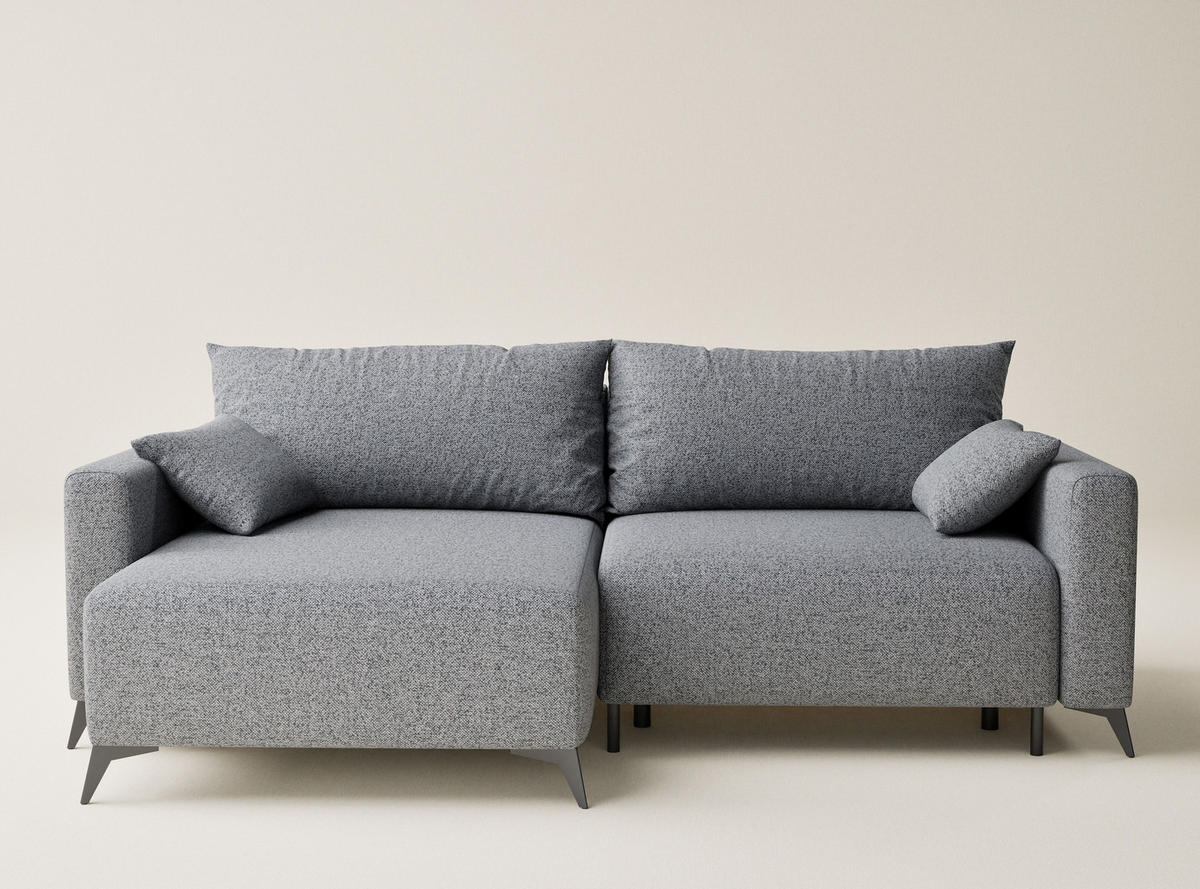 ECKSOFA MIT SCHLAFFUNKTION Leon Grau Webstoff - Schwarz/Grau, Holz/Holzwerkstoff (148/239cm) - Maison de Reve