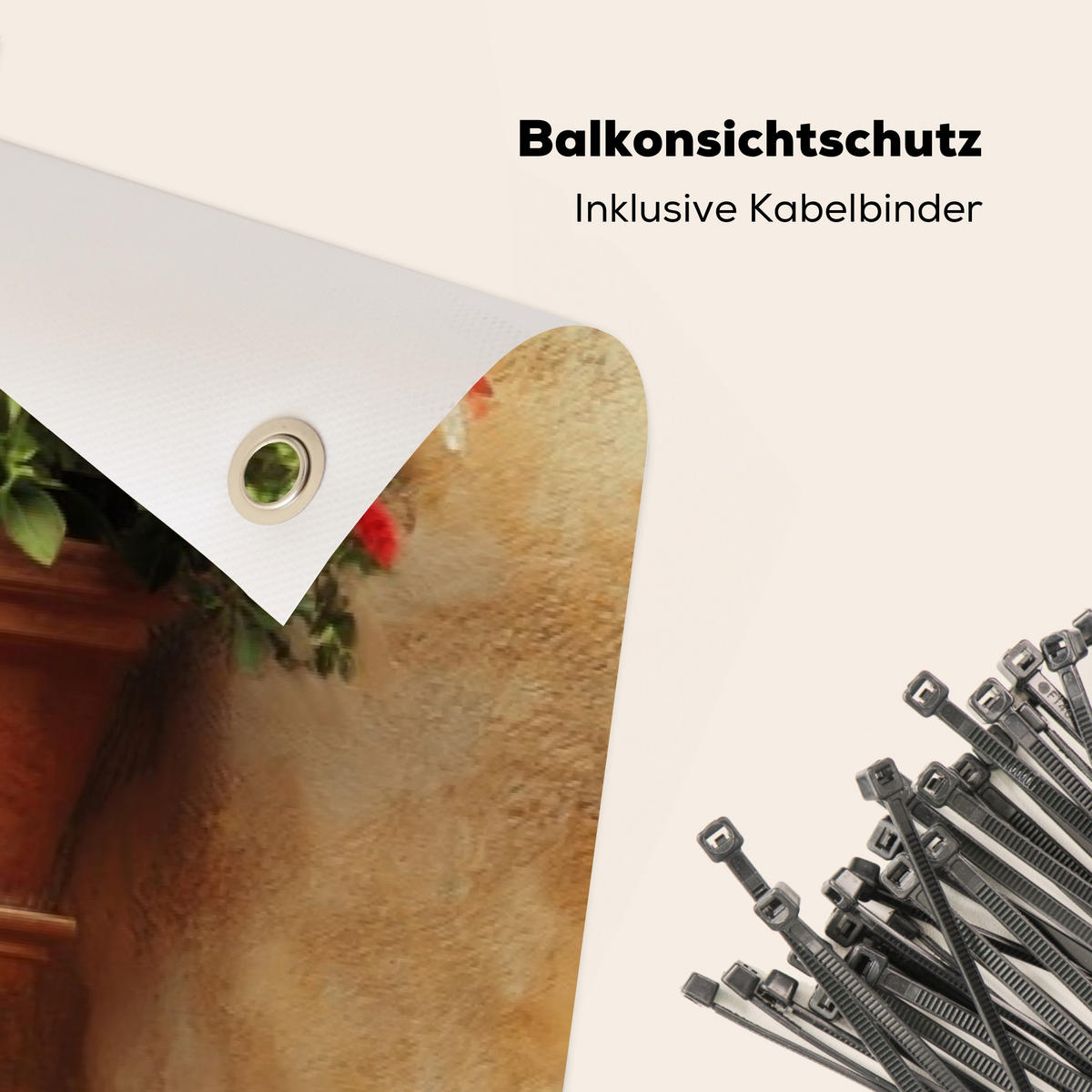 BALKON-SICHTSCHUTZ Blumentöpfe - Wand - Vintage - Terra cotta, Kunststoff (300/110cm) - MuchoWow