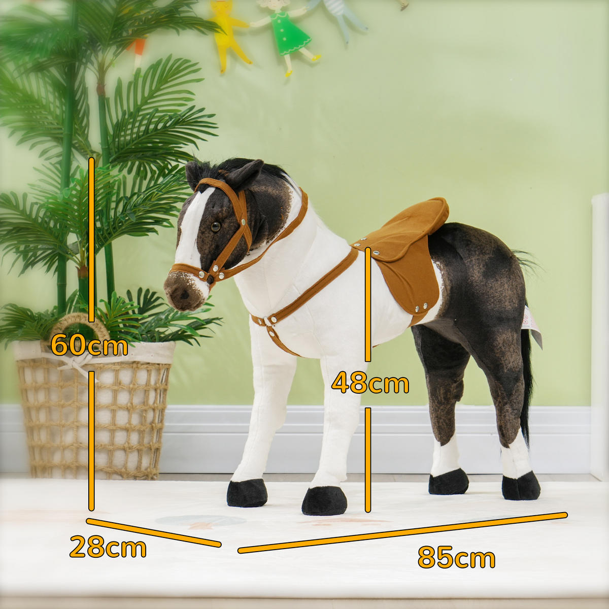 REITPFERD mit Soundfunktion, 48 cm Höhe Spielpferd zum Reiten Kinder 3-8 Jahre - Braun, Kunststoff/Metall (28/60/85cm) - AIYAPLAY