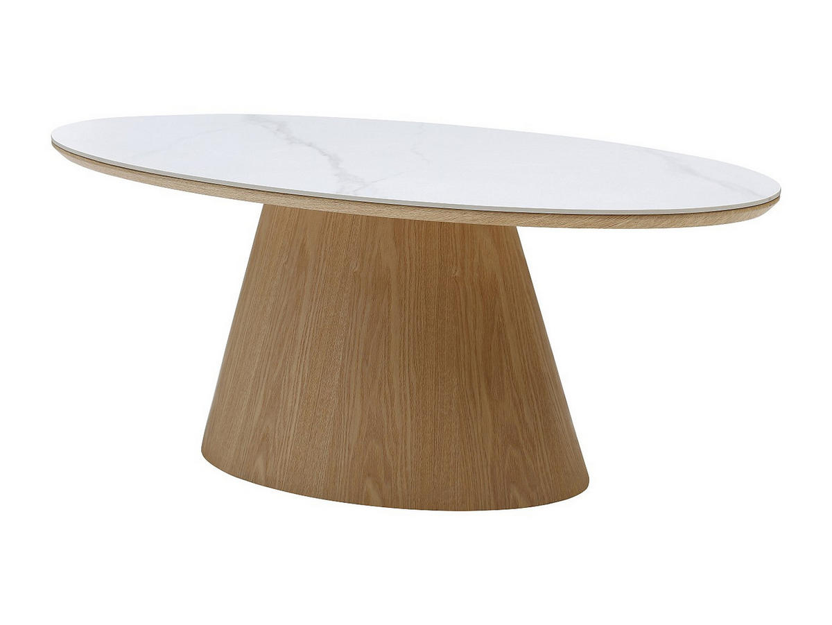 COUCHTISCH aus Keramik und Eichenfurnier - Weißer Marmor-Effekt und helles Naturholz - ANTELADA - Naturfarben, Holz (60/120/40cm) - Vente-Unique