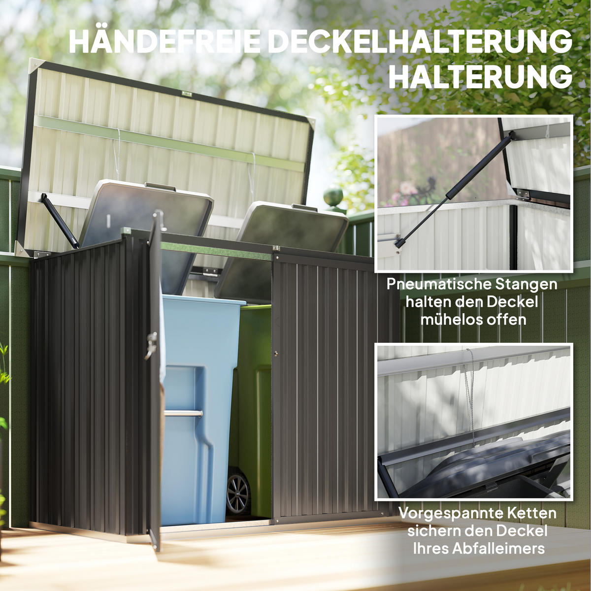 MÜLLTONNENBOX abschließbar Dunkelgrau 150/80/115 cm - Dunkelgrau, Metall (80/117/150cm) - Outsunny