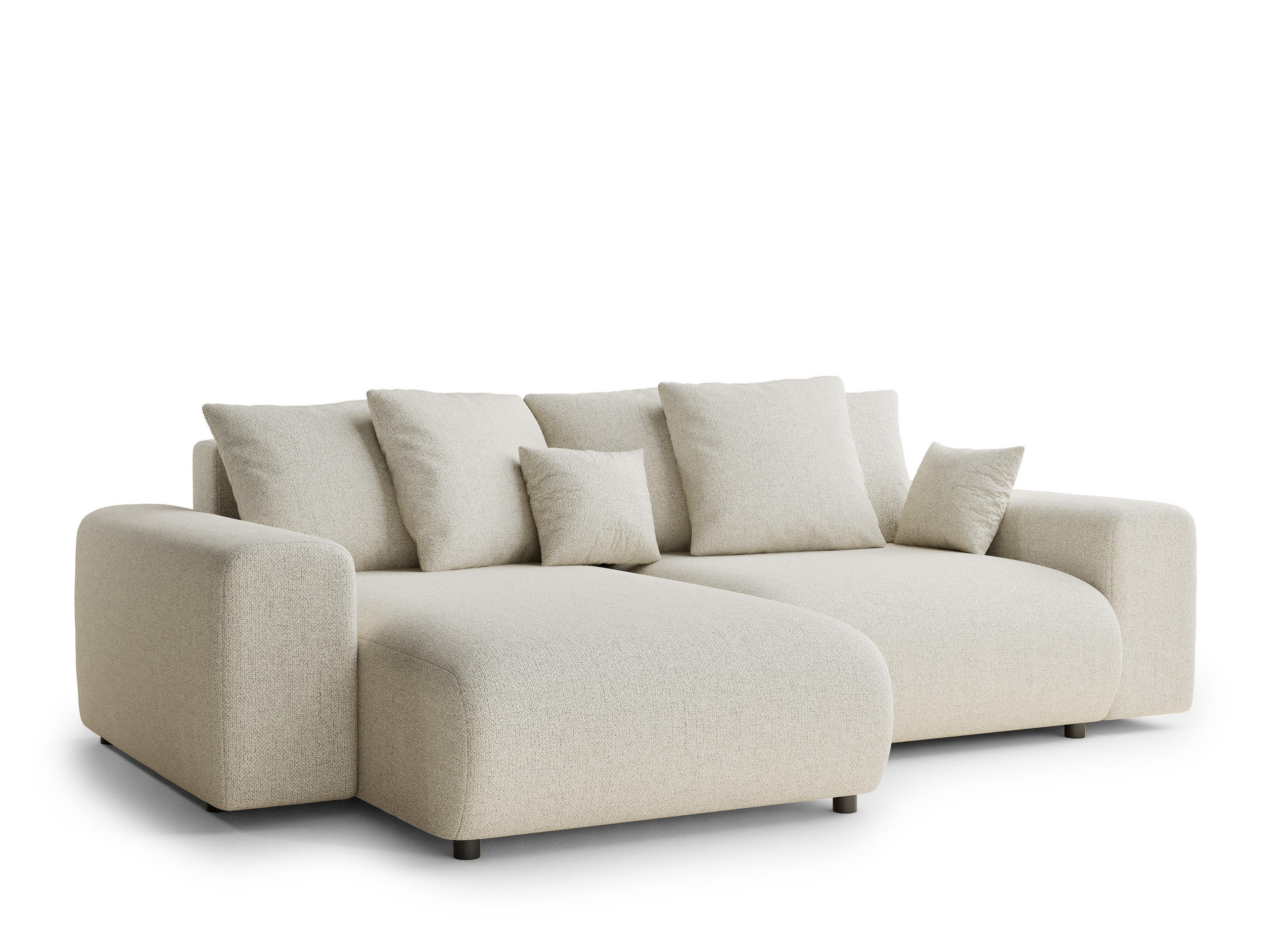 ECKSOFA MIT SCHLAFFUNKTION Solo Creme Webstoff - Creme/Schwarz, Holz/Holzwerkstoff (255/168cm) - Maison de Reve