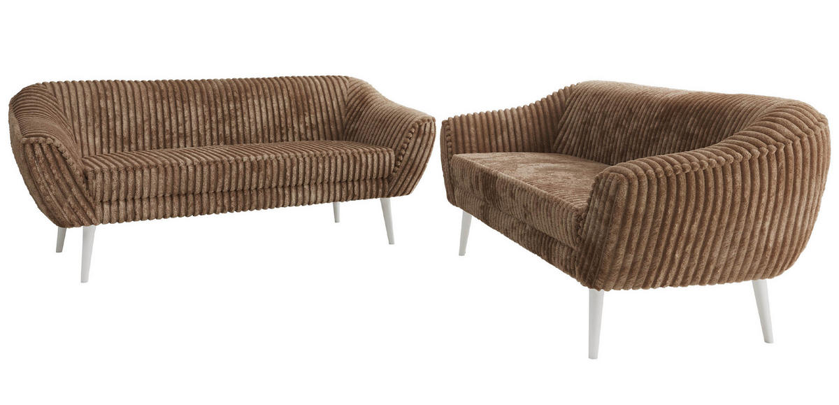 SEDACÍ SOUPRAVA 3+3 PIRS - Hnědá Manšestr - Bílé nohy - bílá/hnědá, kompozitní dřevo/textil (180/75/74cm) - MKS