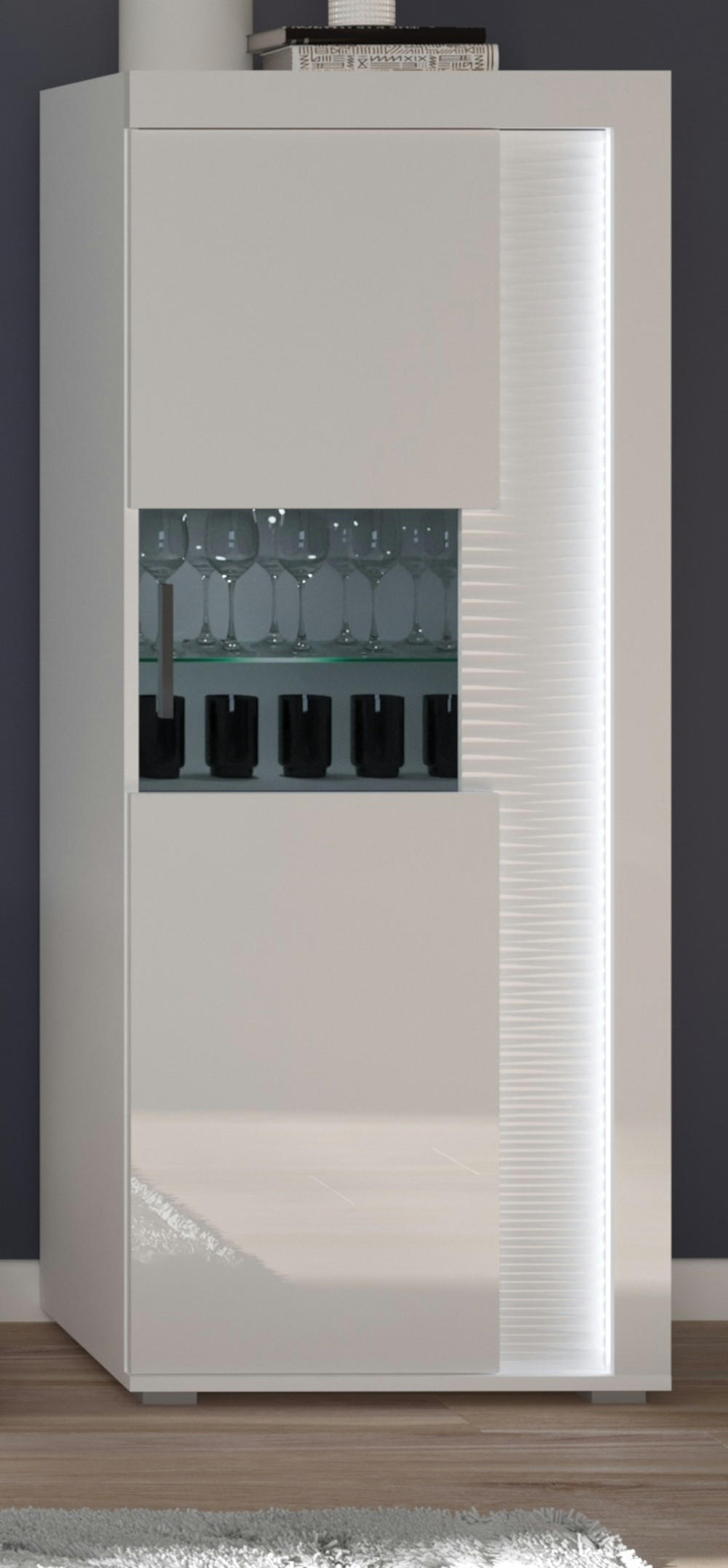 VITRINE weiß Hochglanz 60 x 150 cm, Soft-Close-Funktion, inkl. Beleuchtung - Weiß Hochglanz/Silberfarben, Glas/Holzwerkstoff (60/148/37cm) - Inn.Furn
