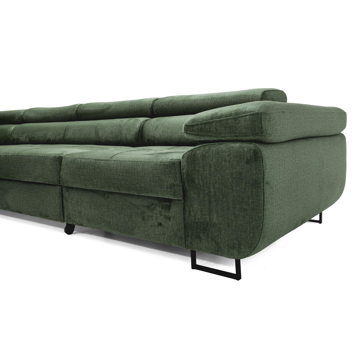 ECKSOFA WILD MAXI L Links mit Schlaffunktion 125x195 Velours Dunkelgrün - Chromfarben/Dunkelgrün, Holz/Textil (203/350cm) - Muffo