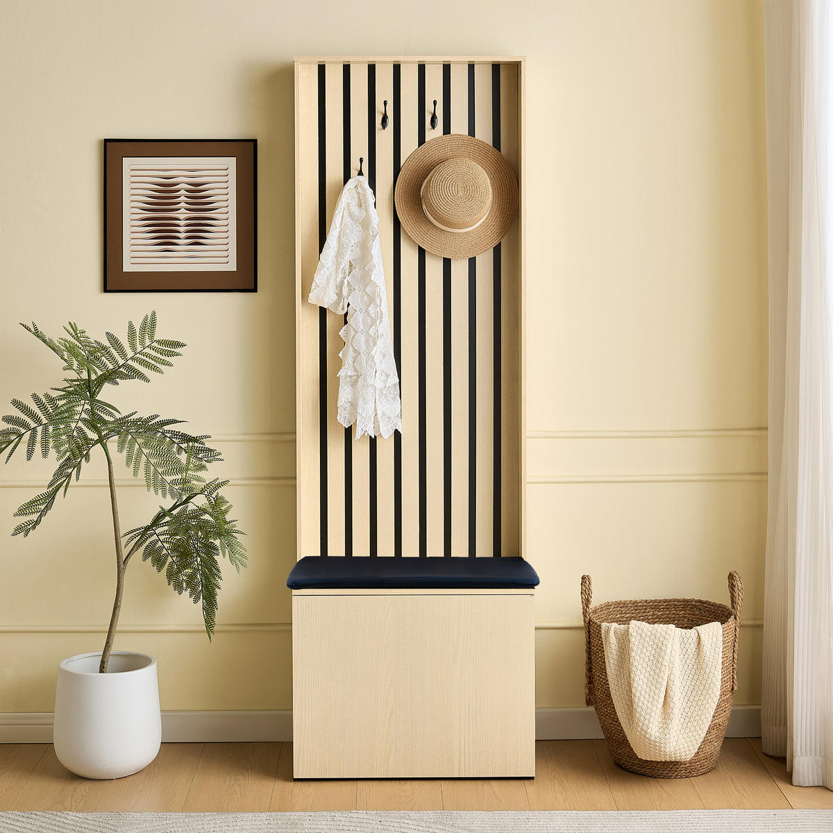 GARDEROBE mit Sitzbank, Haken und Stauraumfächern - Eichefarben, Holzwerkstoff (35/179.5/61cm) - Korfee