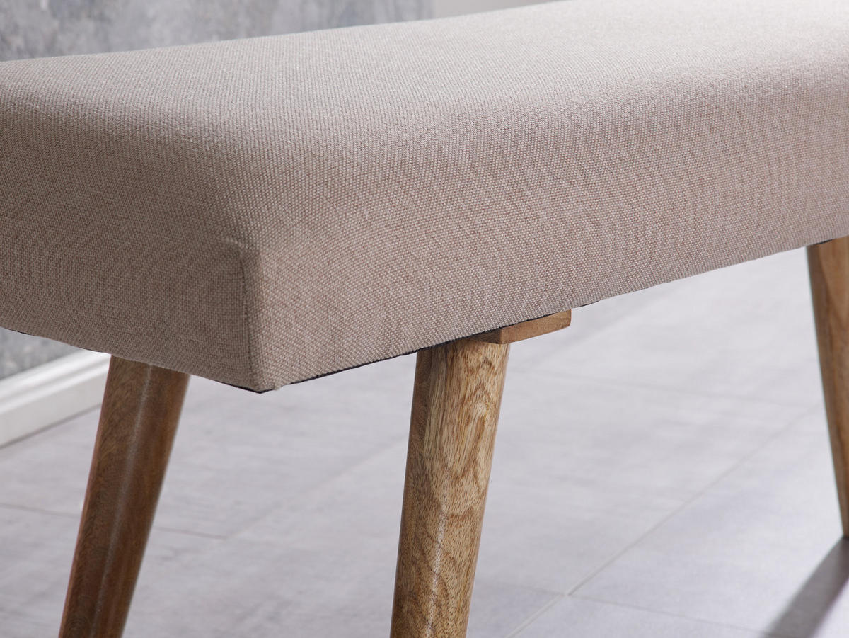 SITZBANK SILE Retro Stil Stoffbezug Massivholz, Beige 117x38x51 cm - Beige/Braun, Mangoholz/Textil (117/51/38cm) - KADIMA DESIGN