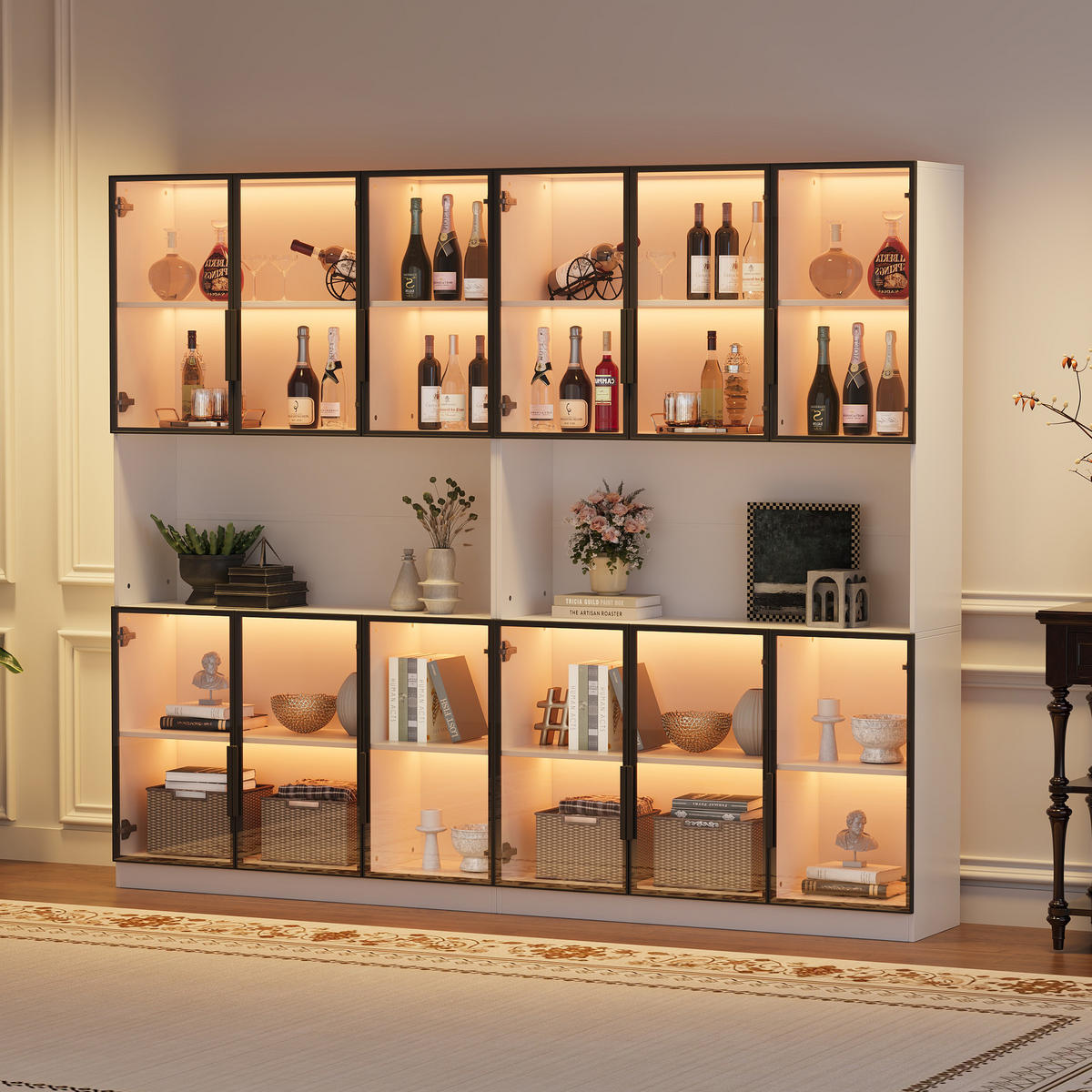 VITRINE LED 240cm Glasvitrine 12 Türen Hochschrank Weiß - Weiß, Glas (240/200/34cm) - FLIEKS