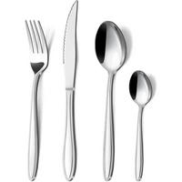 BESTECKSET 24-teilig Edelstahl 6 Personen Liniengriff Spülmaschinenfest - Silberfarben, Metall
