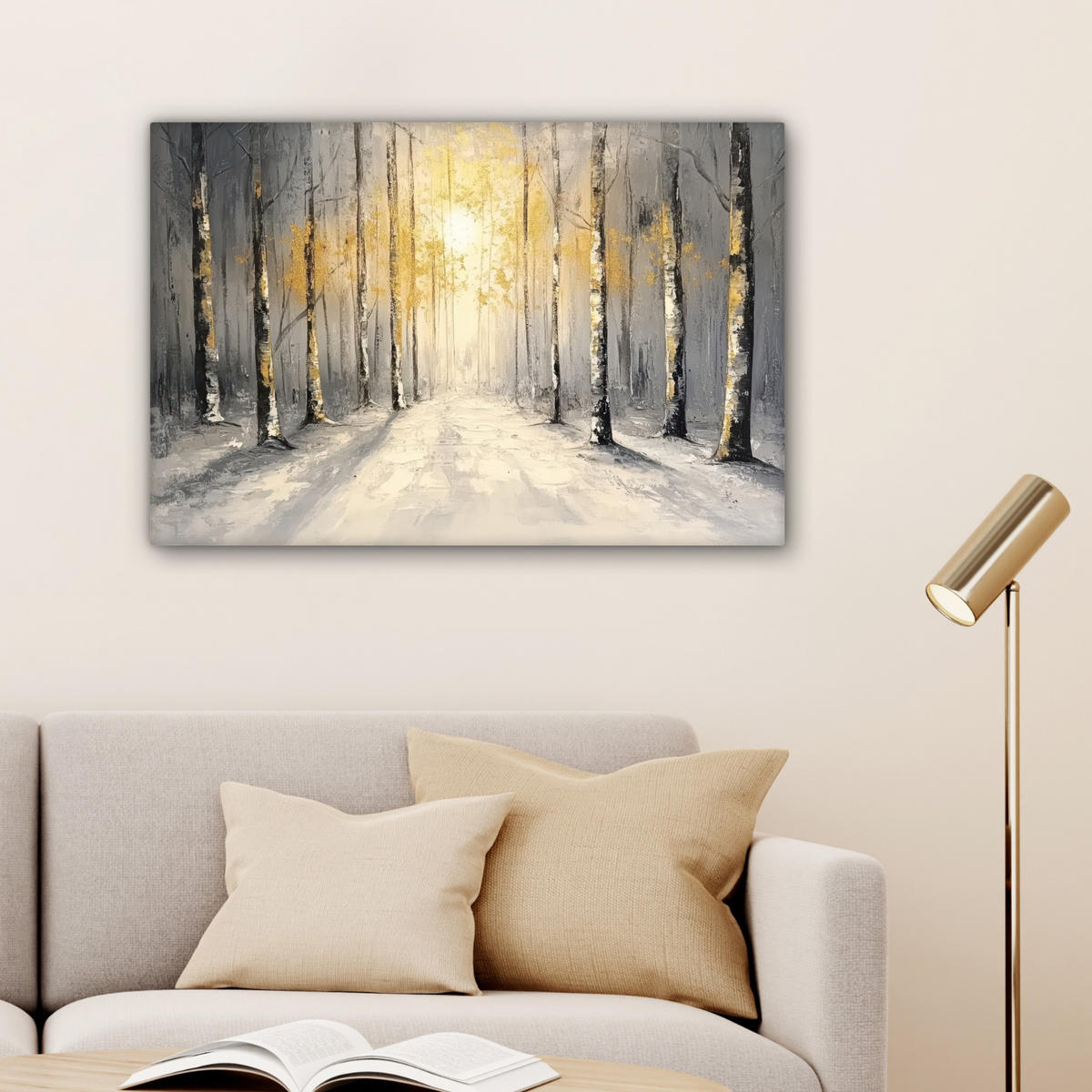LEINWANDBILD Winter - Abstrakt - Schnee - Natur - Sonne Wanddeko 90x60 cm - Grau, Textil (90/60cm) - MuchoWow
