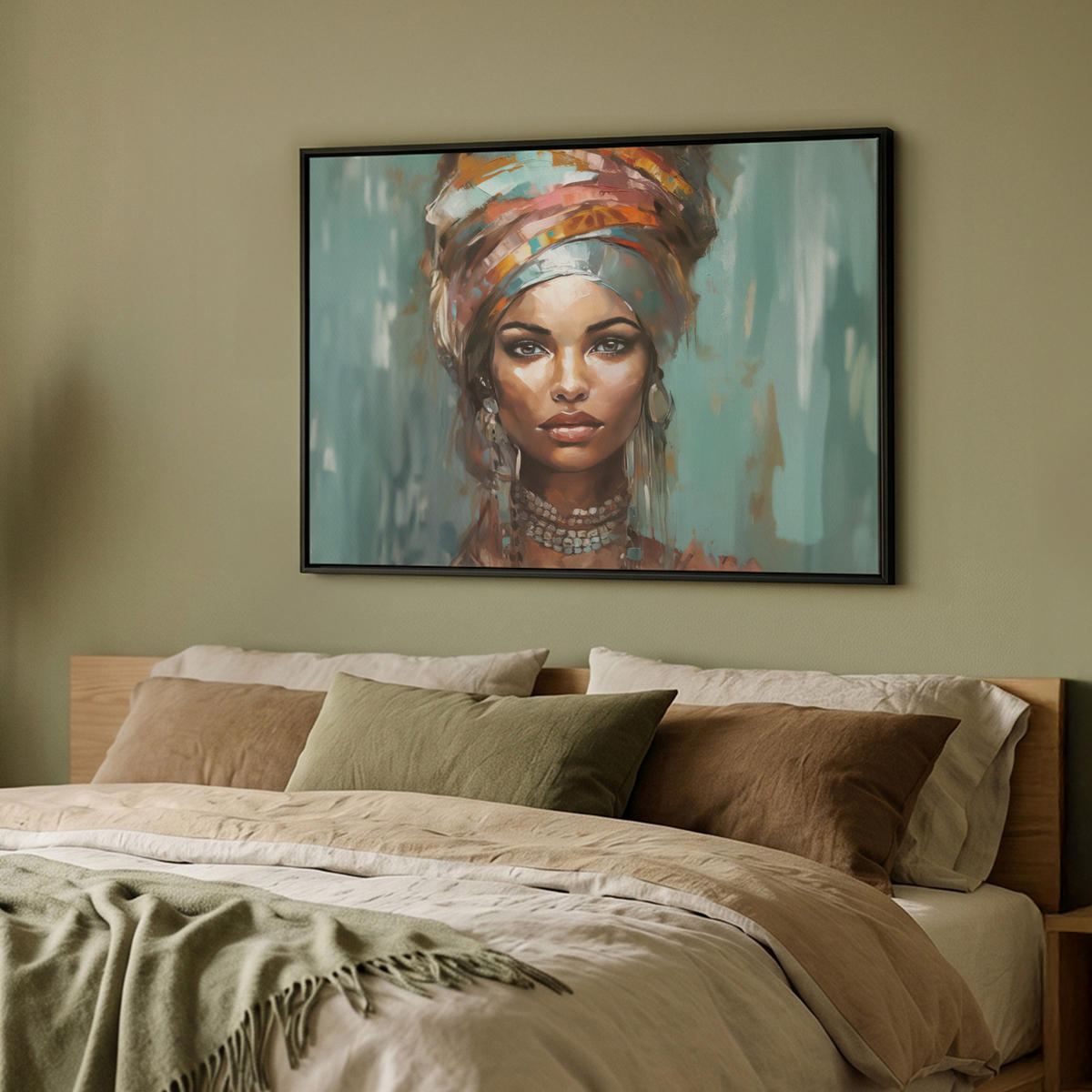 LEINWAND Bilder mit Rahmen - Frau - Kunst - Schmuck - Porträt - 100x70 - Blaugrau, Textil (100/70cm) - MuchoWow