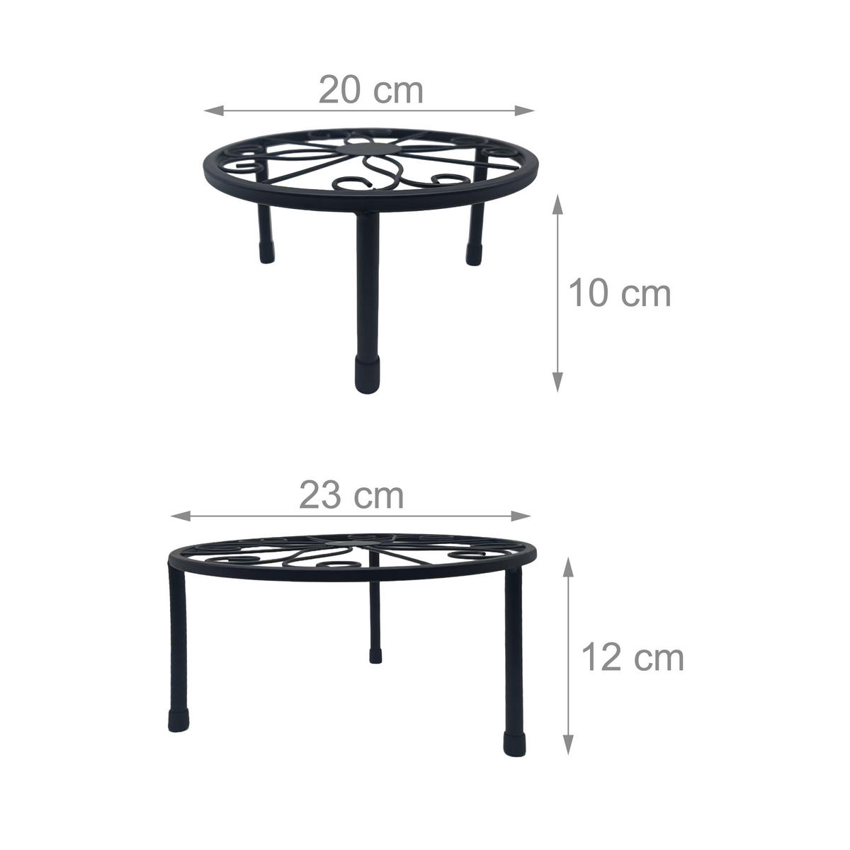 5DÍLNÁ sada stojanů na květiny - černá, kov (30/20/30cm) - Relaxdays