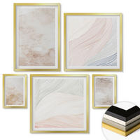 WANDBILDER 5er Set - 50x50 cm & 20x30 cm & 40x60 cm Goldrahmen - Aquarellblätter in Pastellfarben - Goldfarben, Kunststoff (40/60cm) - ArtPrintCave