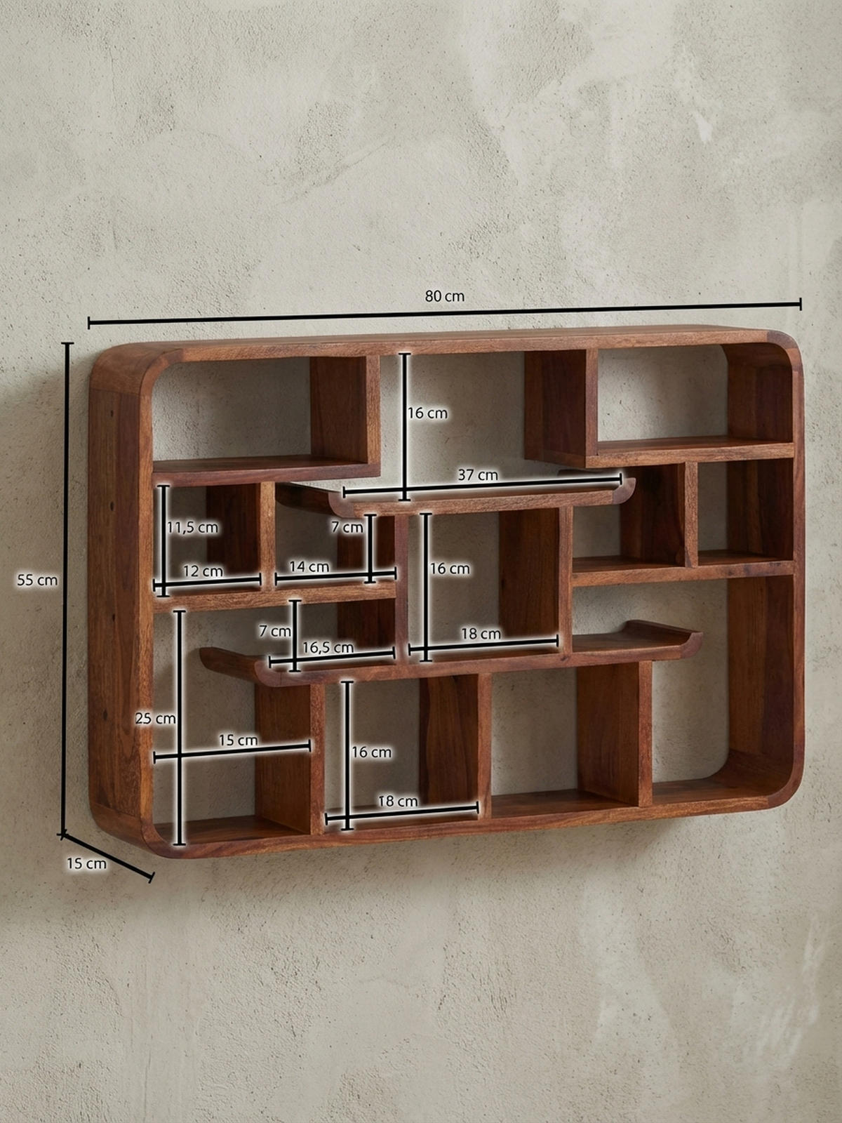 WANDREGAL Massivholz Modern Stil Elegant - Braun, Holz (80/55/12cm) - KADIMA DESIGN