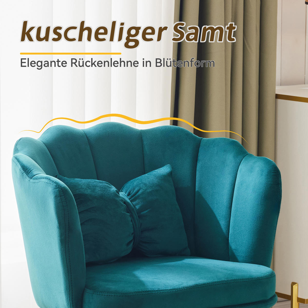 STUHL SET 6-TEILIG Samt Polster Blütenblatt-Rücken Goldfüße & Kissen Grün - Grün, Holz (62/43/54cm) - FLIEKS