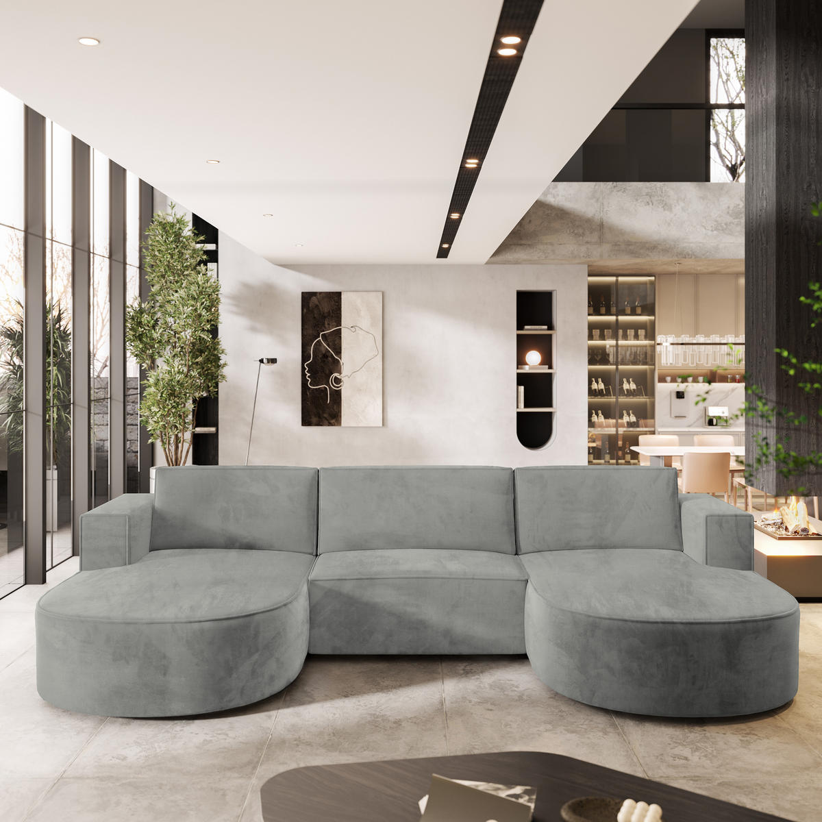 ROHOVÁ SEDAČKA VEZZO světle šedá - šedá/světle šedá, dřevo/textil (347/174cm) - MASSENO