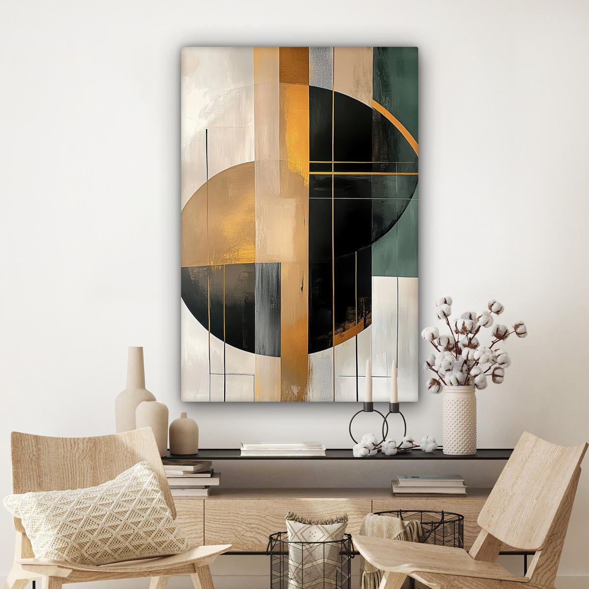 LEINWANDBILD - Abstrakt - Gold - Bronze - Grün - Formen - Modern - 80x120 - Wanddeko - Multicolor, Textil (80/120cm) - MuchoWow