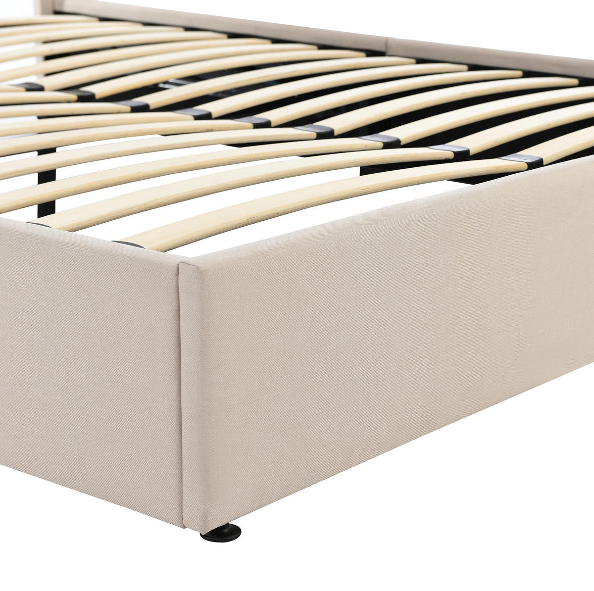 ČALOUNĚNÁ postel 140/200 cm béžová ze lnu s matrací a hydraulickým úložným prostorem - béžová, textil (140/200cm) - OKWISH