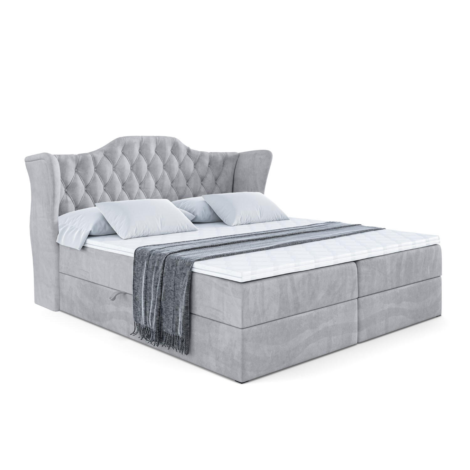 BOXBETT mit Matratze H3 und Lattenrost - VILA - 160x200 cm Hellgrau - Hellgrau, Holzwerkstoff (160/200cm) - ALTDECOR